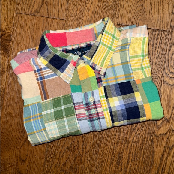 Polo Ralph Lauren Vintage Madras Patchwork Plaid Short Sleeve Shirt Men’s Large - Picture 3 of 9